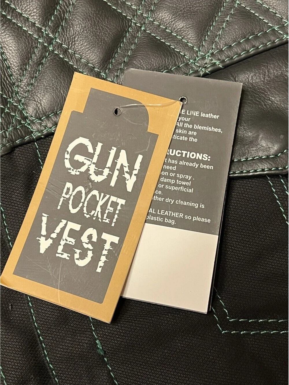 Dream Apparel Black Club Vest Diamond Design Green Thread Leather & Denim 50 XL